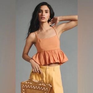 ❄️ Anthropologie | Maeve Ruffled Bubble-Hem Cropped Tank Peach XL